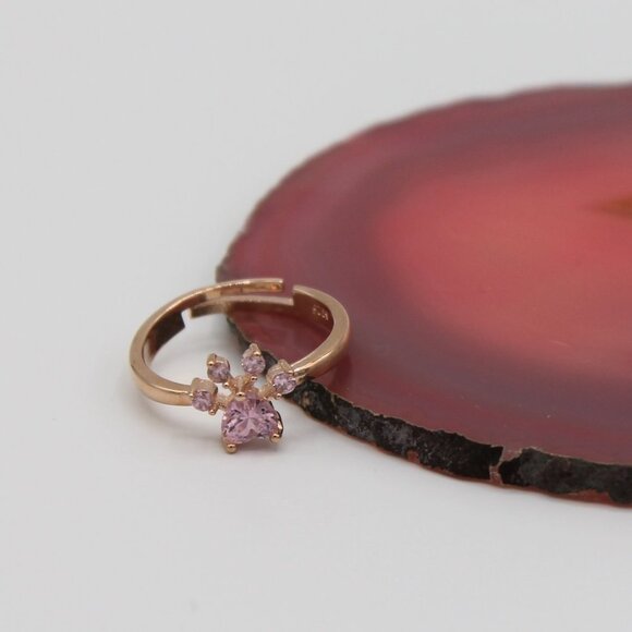 Jewelry - Jewelry ring paw dog cat animal love heart pink quartz rose tone adjustable new